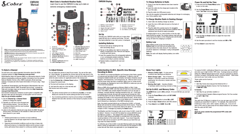 Image de la première page du manuel de l'appareil CWR200