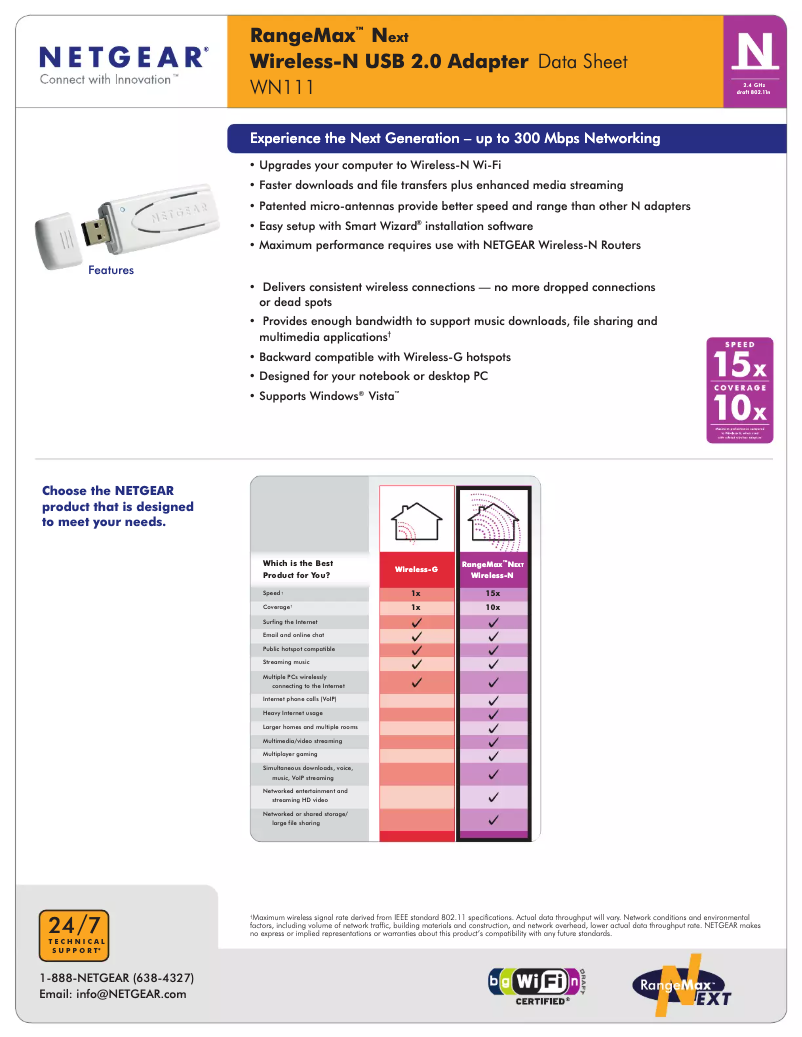 Page 1 de la notice Fiche technique Netgear WN111v2