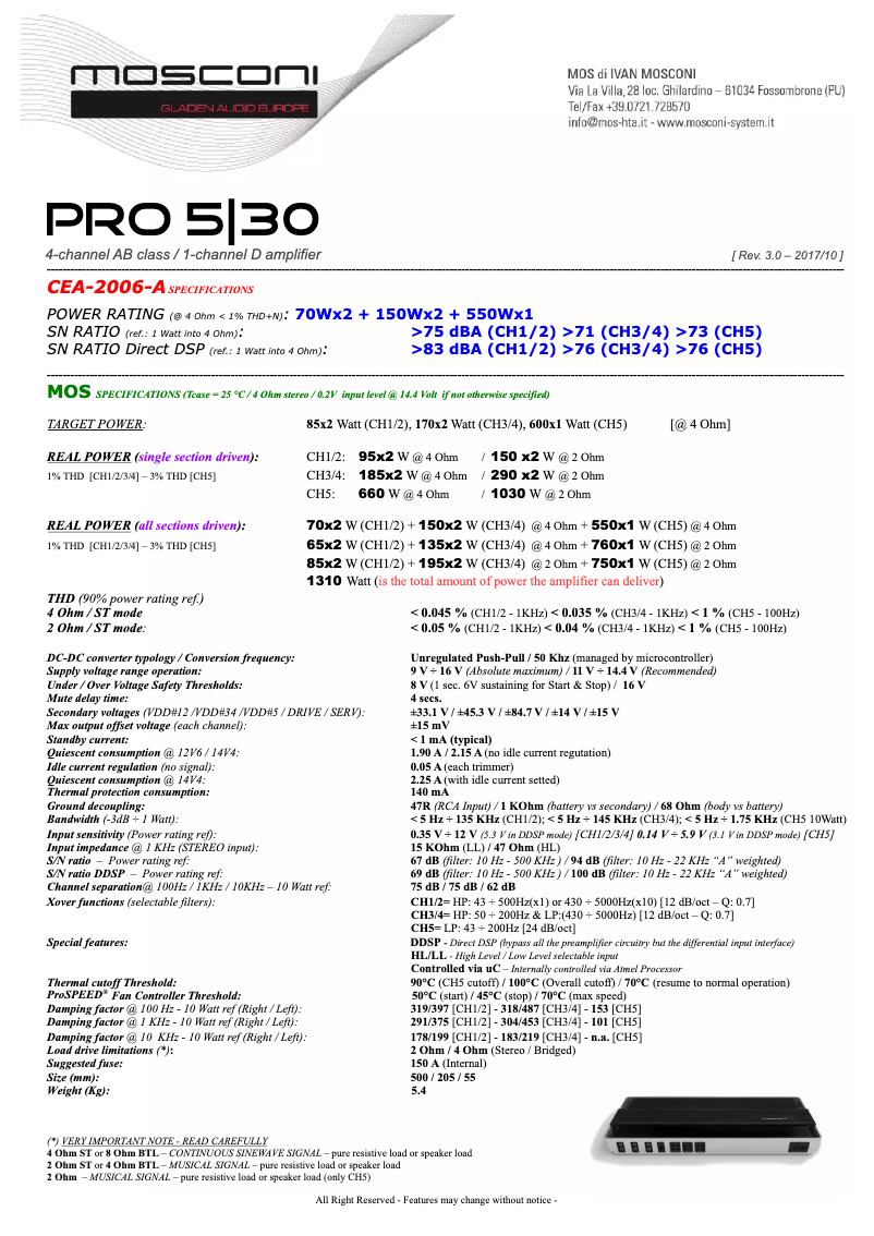 Page n°1 - Manuel utilisateur Mosconi Gladen Pro 5/30