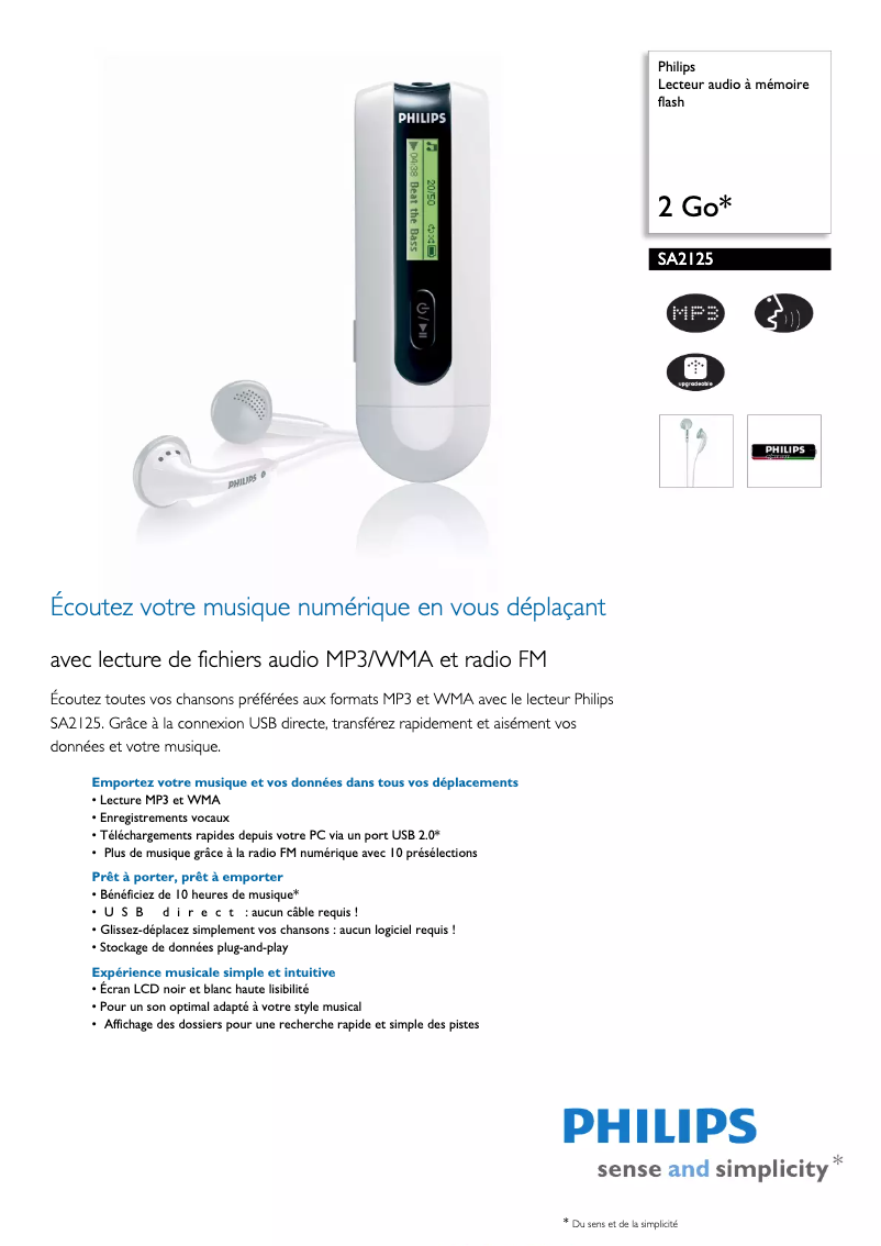 Page n°1 - Fiche technique Philips SA2125