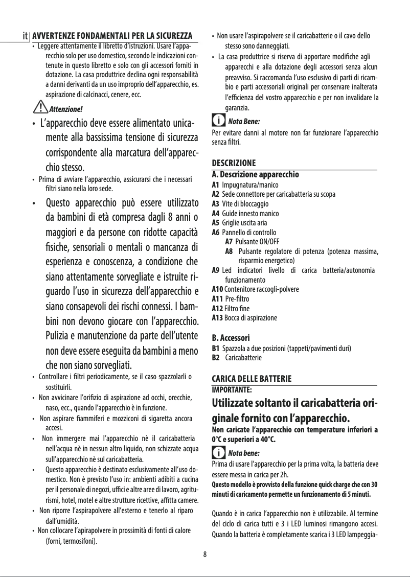 Page n°1 - Manuel utilisateur DeLonghi Colombina Cordless XLR 25