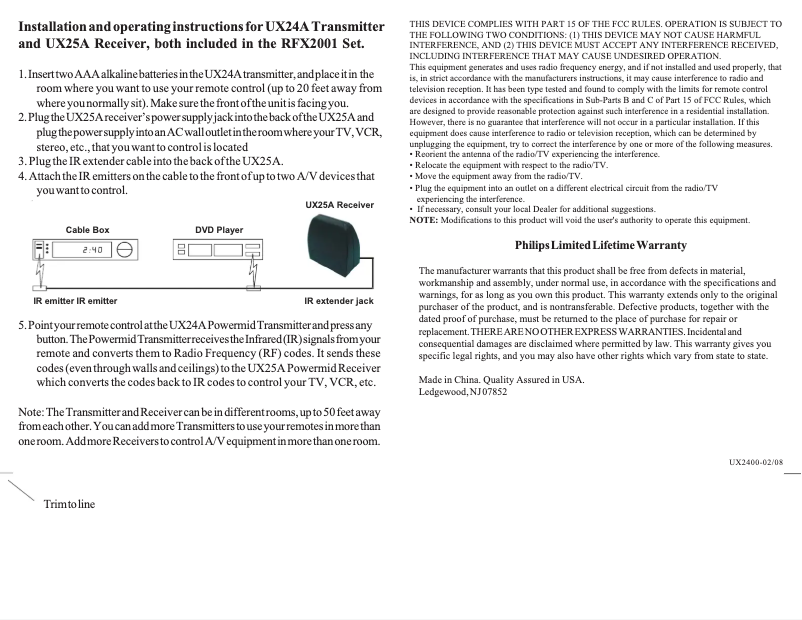 Page n°1 - Manuel utilisateur Philips RFX2001 
