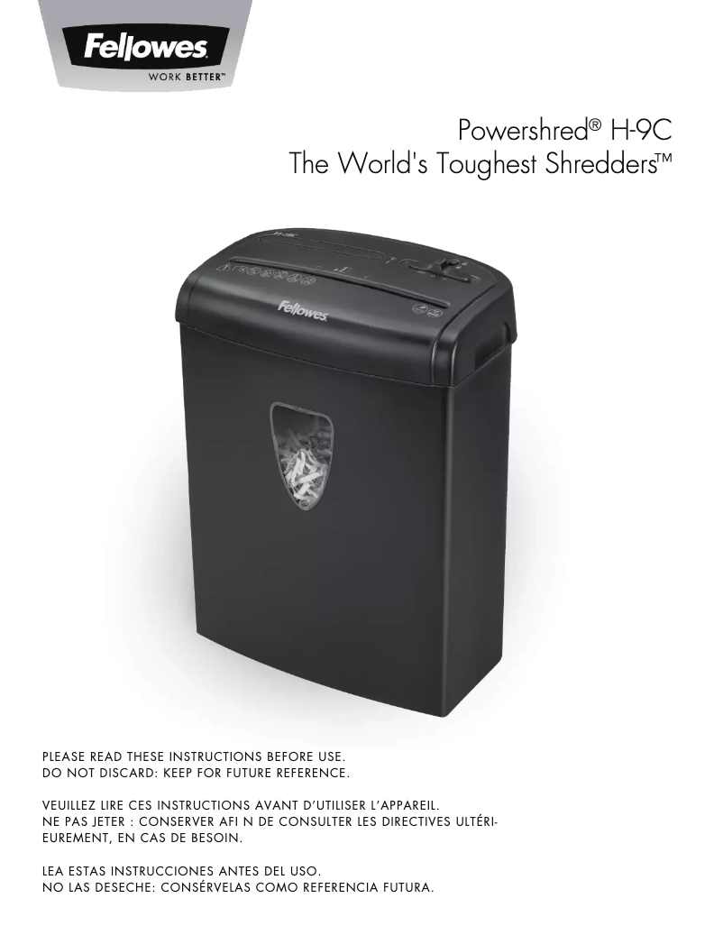 Image de la première page du manuel de l'appareil Powershred H-9C