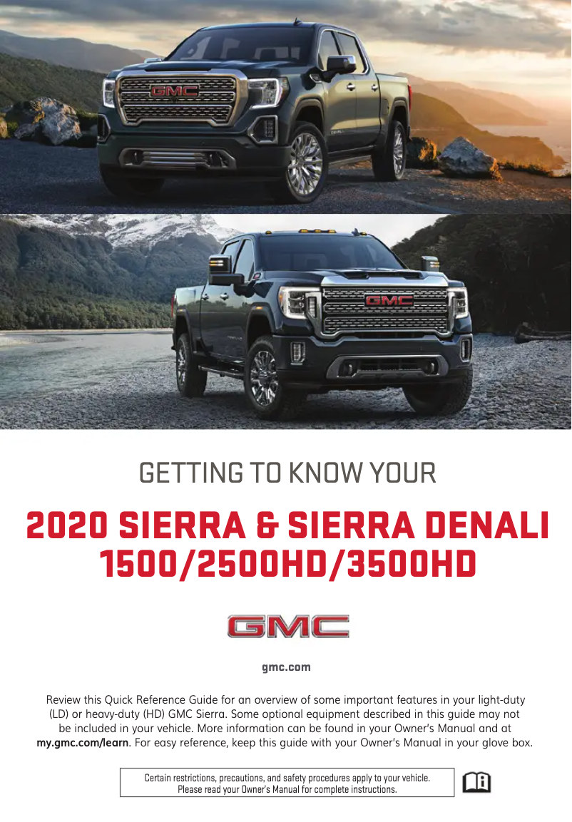 Page 1 de la notice Guide de démarrage rapide GMC Sierra HD (2020)