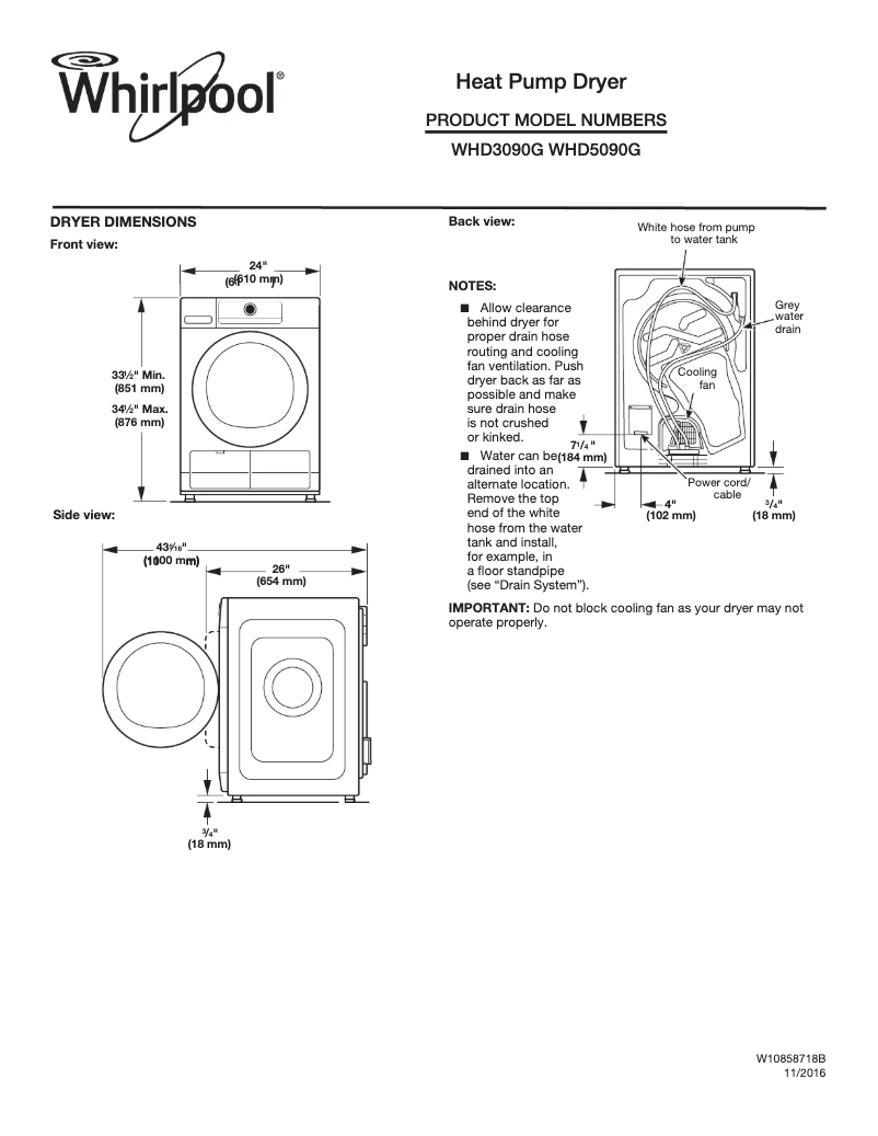 Page n°1 - Fiche technique Whirlpool WHD5090G