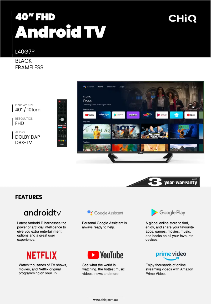 Page 1 de la notice Manuel utilisateur CHiQ L40G7P