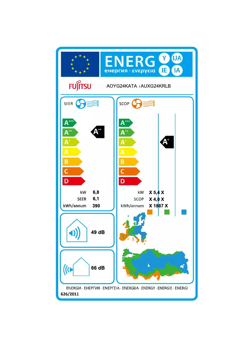 Página 1 del manual Etiqueta energética Fujitsu AUXG24KRLB