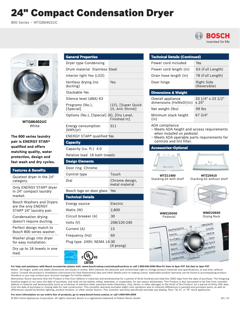 Page n°1 - Fiche technique Bosch WTG86402U