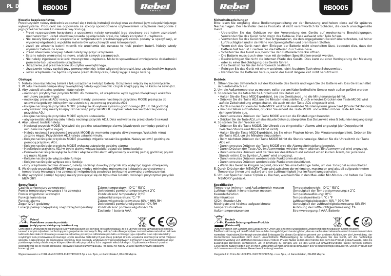Page 1 de la notice Manuel utilisateur Rebel RB0005