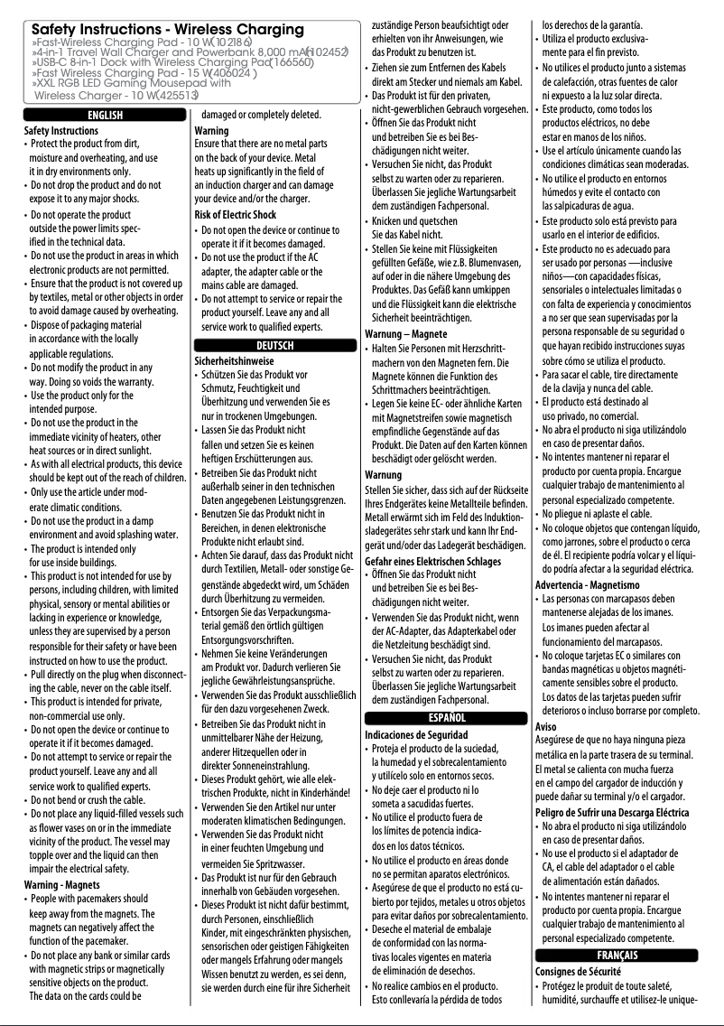 Page 1 de la notice Instructions de sécurité Manhattan 406024