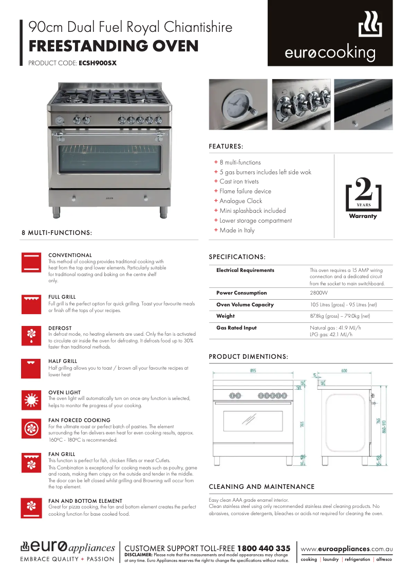 Page n°1 - Fiche technique Euro Appliances ECSH900SX