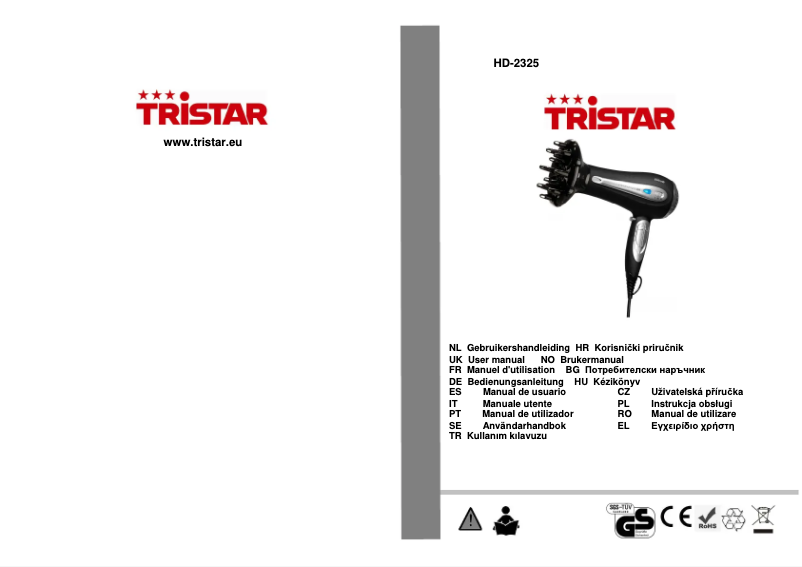 Page n°1 - Manuel utilisateur TriStar HD-2325