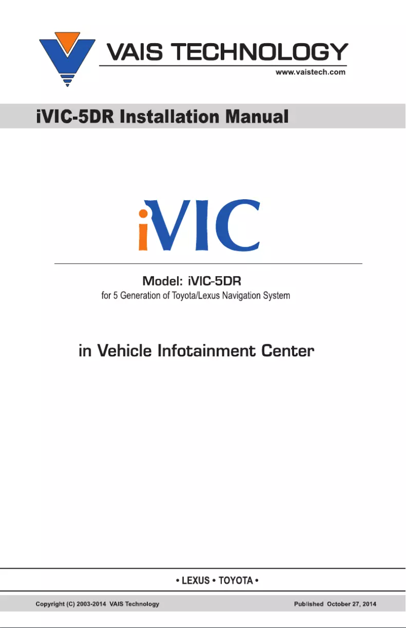 Page 1 de la notice Manuel utilisateur VAIS iVIC-5DR