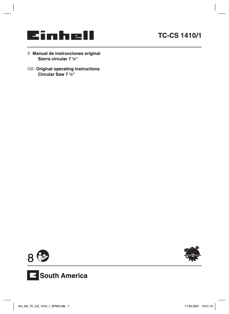 Page 1 de la notice Manuel utilisateur Einhell TC-CS 1410/1