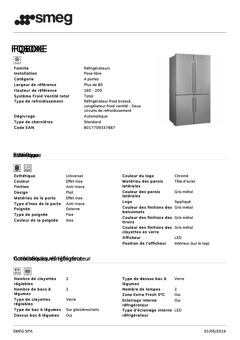 Page n°1 - Fiche technique Smeg FQ60XE