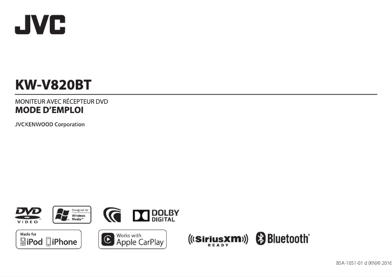 Image de la première page du manuel de l'appareil KW-V820BT