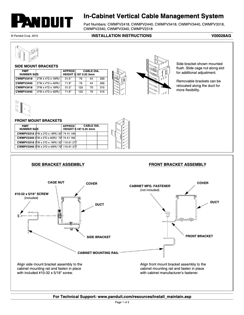 Page 1 de la notice Manuel utilisateur Panduit CWMPV2418
