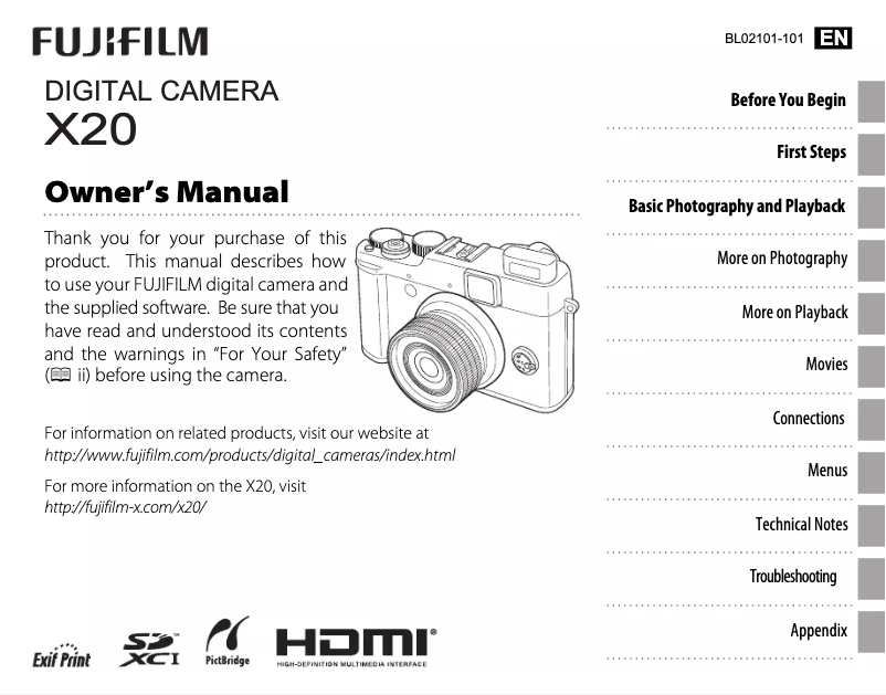 Image de la première page du manuel de l'appareil X-20