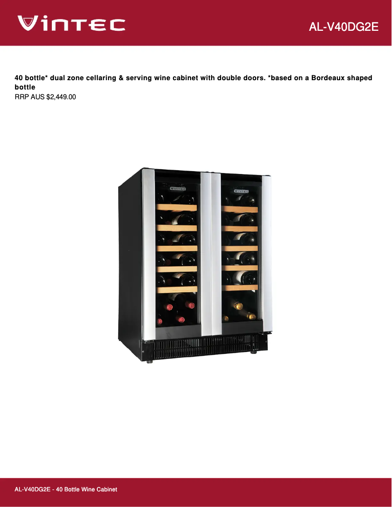 Page 1 de la notice Fiche technique Vintec AL-V40DG2E