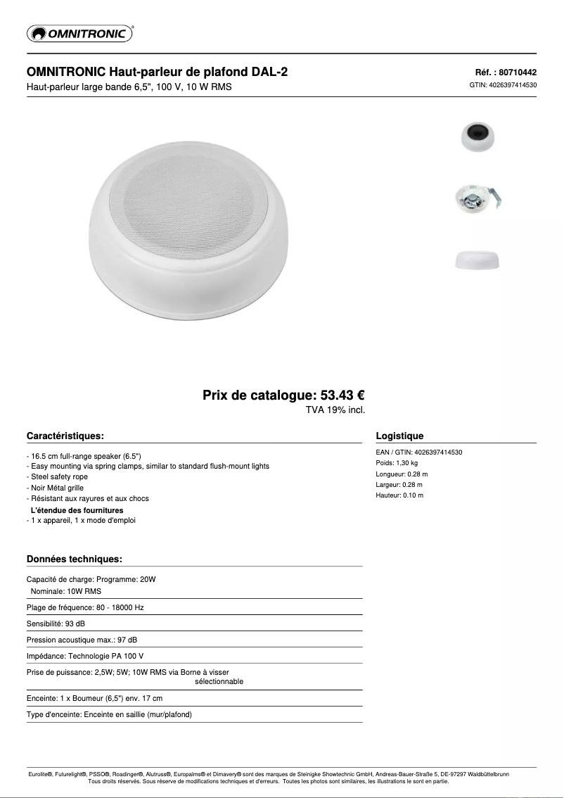 Page 1 de la notice Fiche technique Omnitronic DAL-2