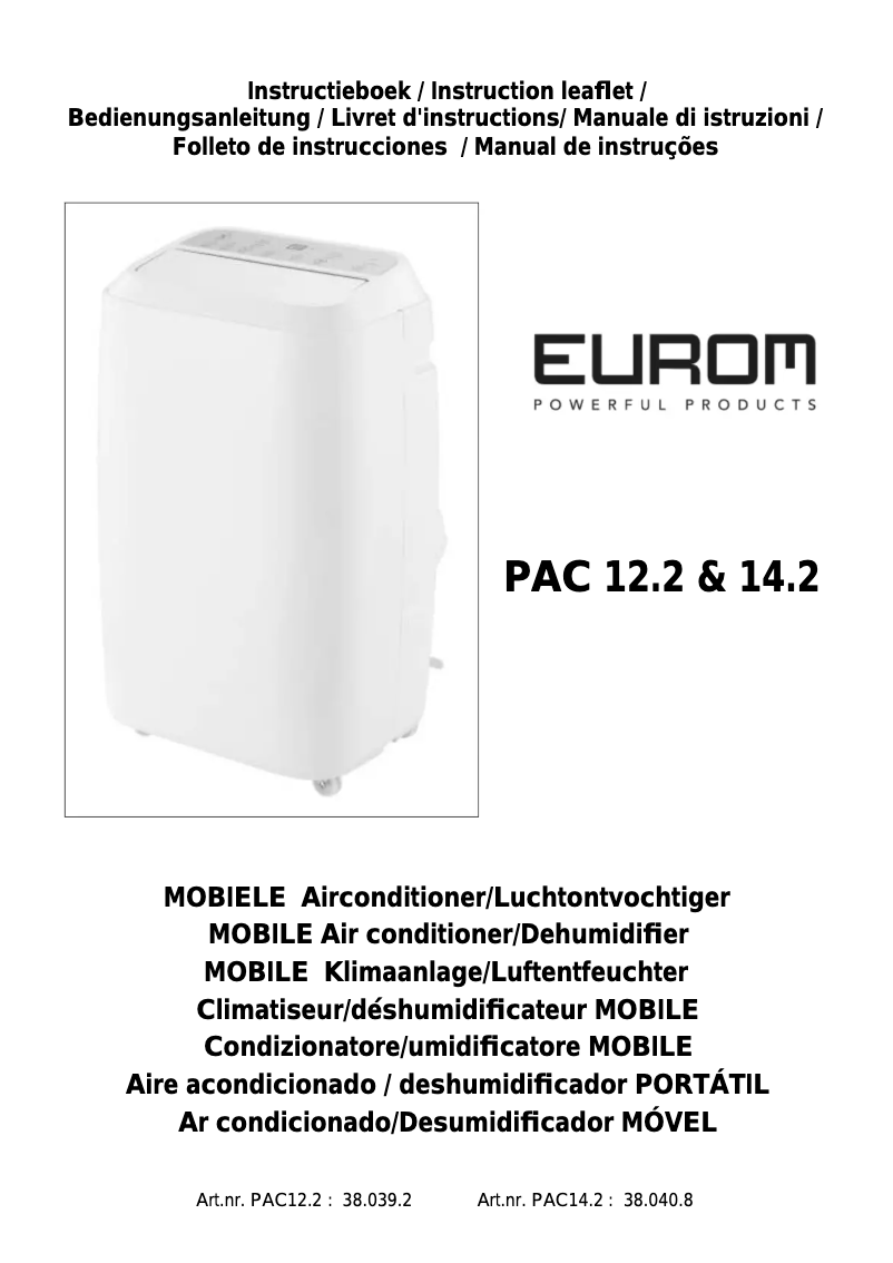 Page 1 de la notice Manuel utilisateur Eurom PAC 12.2
