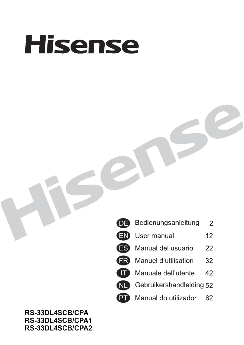 Page 1 de la notice Manuel utilisateur Hisense RS 33DL4SCB
