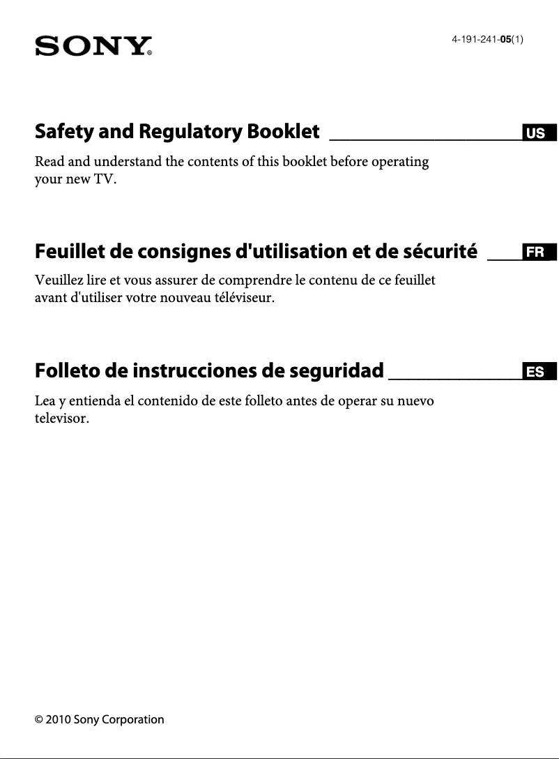 Page n°1 - Manuel utilisateur Sony Bravia KDL-42V4100