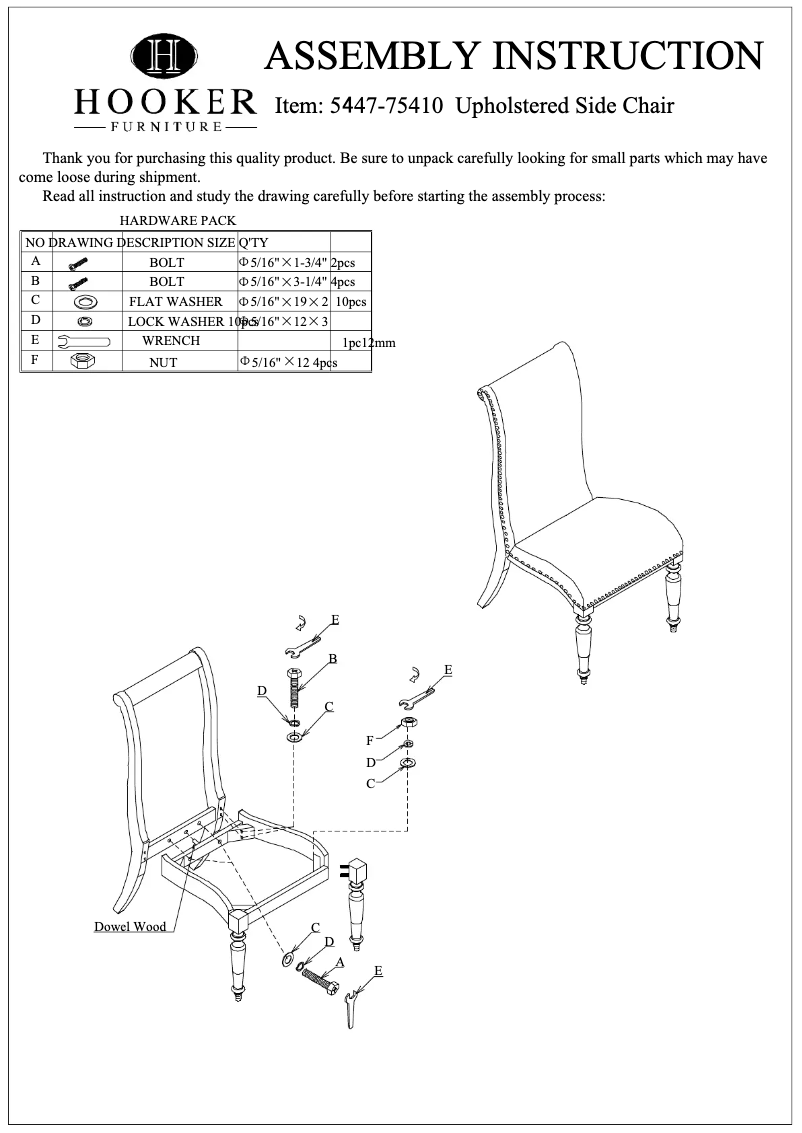 Page n°1 - Manuel utilisateur Hooker 5447-75410