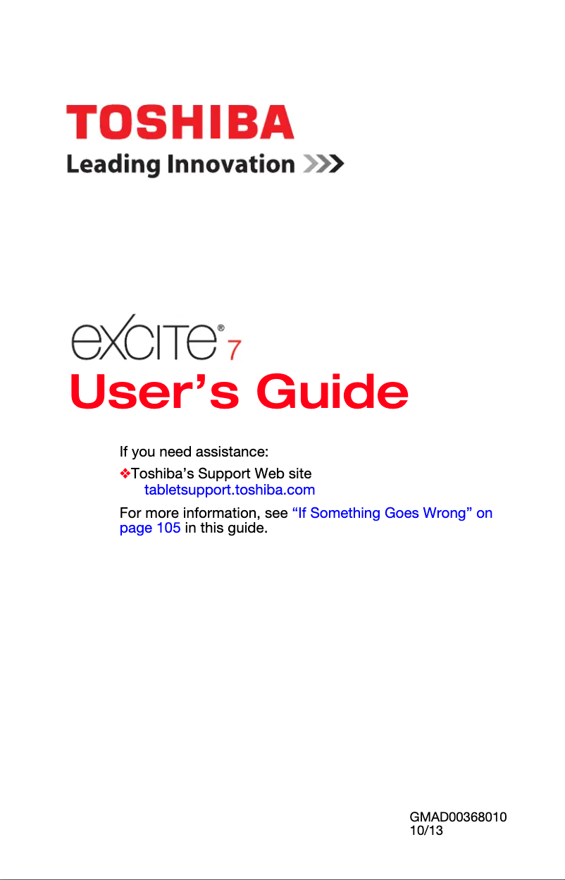 Page n°1 - Manuel utilisateur Toshiba Excite 7 AT7