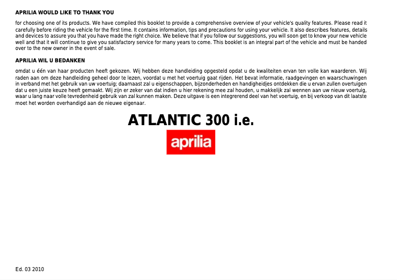 Image de la première page du manuel de l'appareil Atlantic 300 i.e