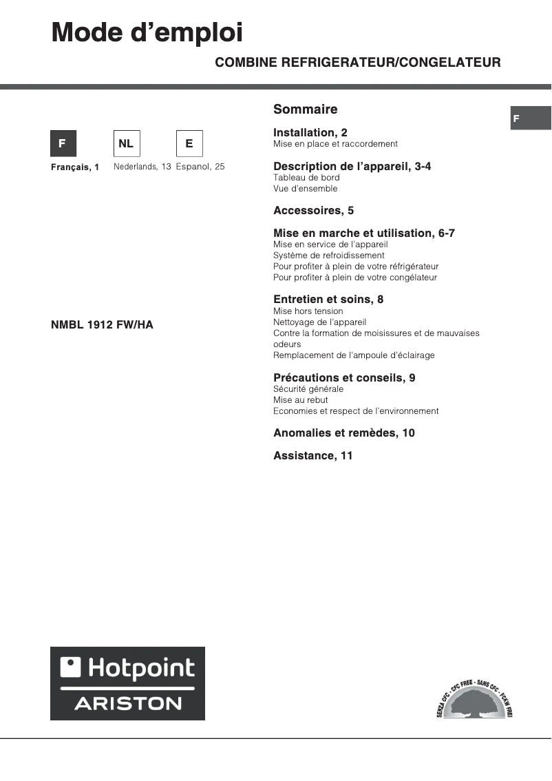 Image de la première page du manuel de l'appareil NMBL 1912 FW/HA