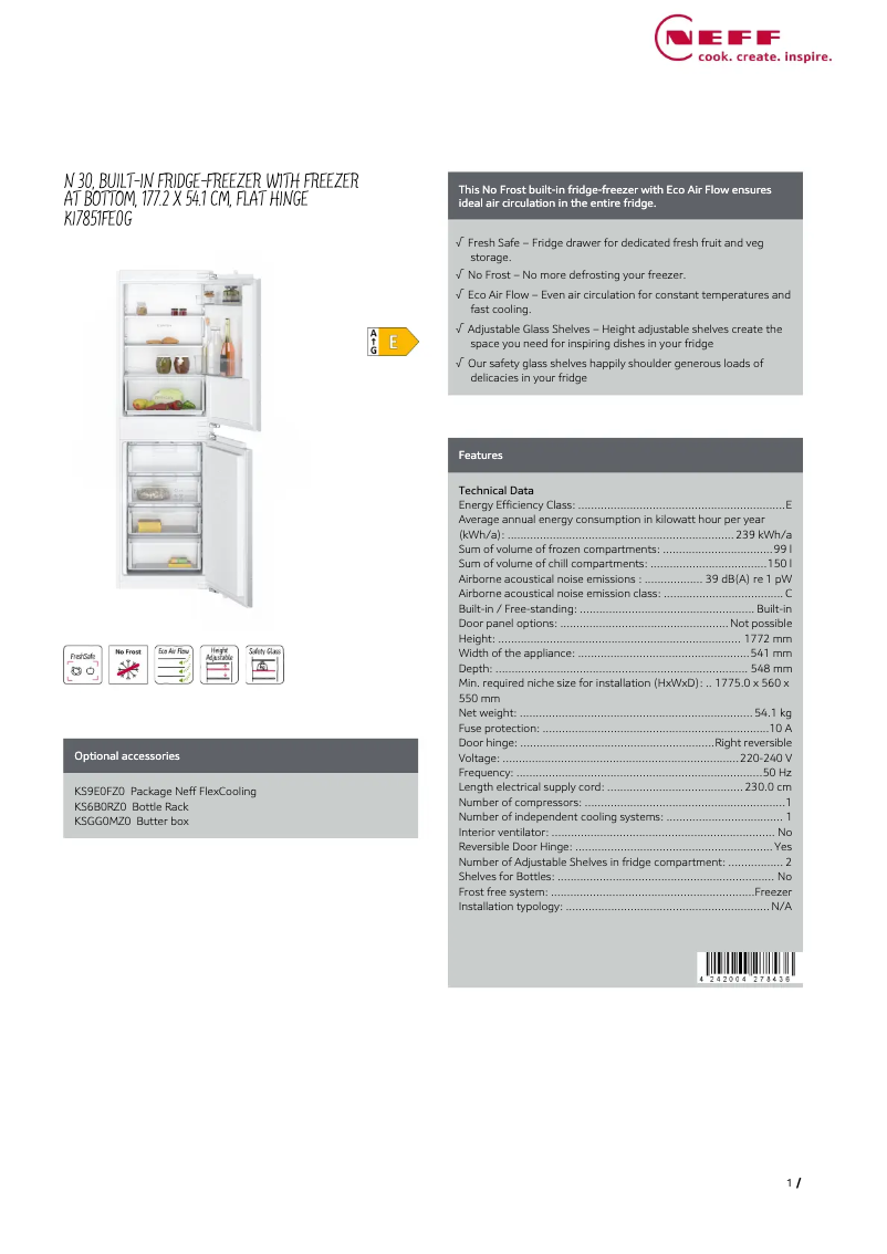 Page n°1 - Fiche technique Neff KI7851FE0