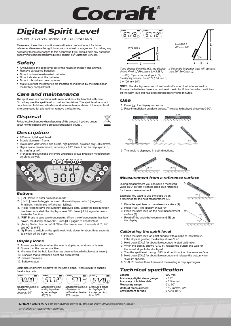 Page 1 de la notice Manuel utilisateur Cocraft DL-04
