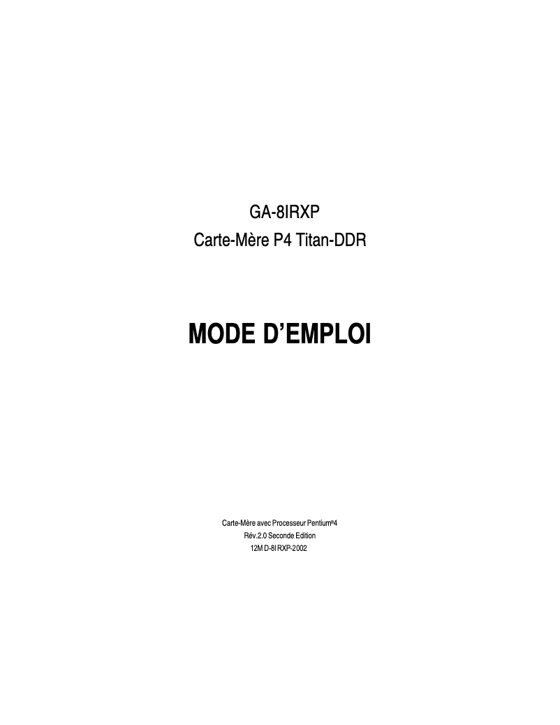 Image de la première page du manuel de l'appareil GA-8IRXP