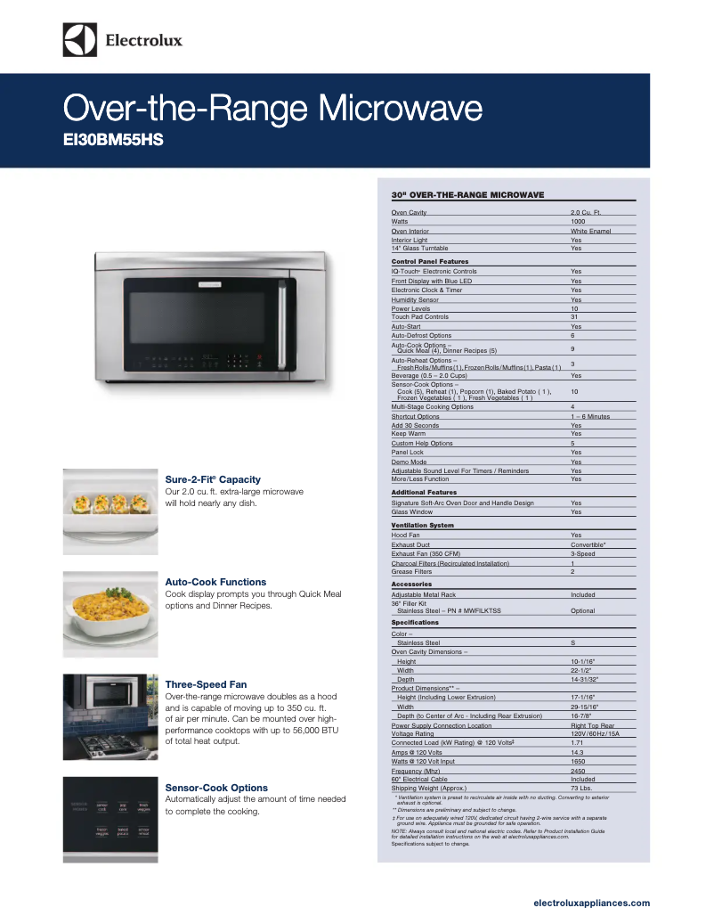 Page 1 de la notice Fiche technique Electrolux EI30BM55HW