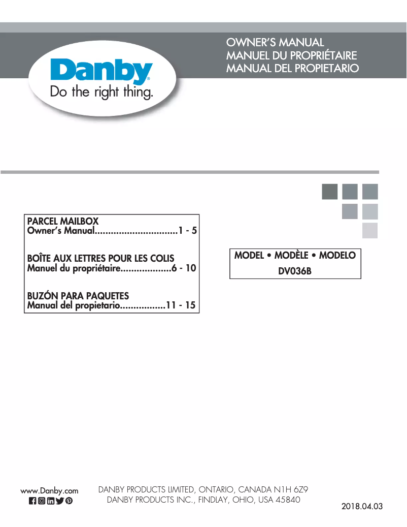 Page n°1 - Manuel utilisateur Danby DV036B