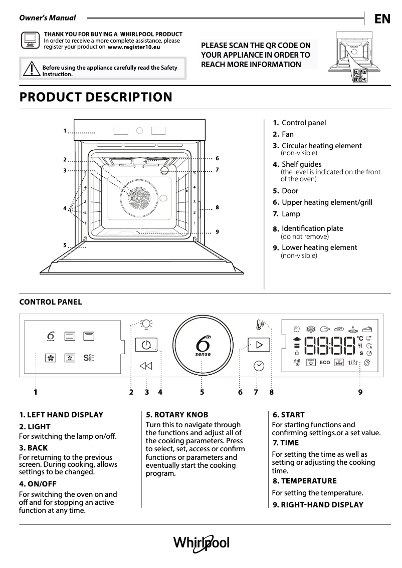 Page 1 de la notice Manuel d'utilisation et d'entretien Whirlpool WOI5S8HM2SBA