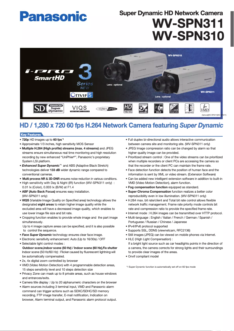 Page 1 de la notice Manuel utilisateur Panasonic WV-SPN311