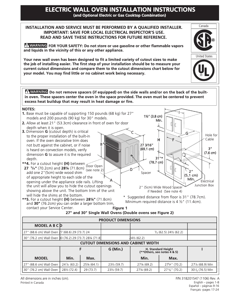 Página 1 del manual Guía de instalación Electrolux EI30EW45KB