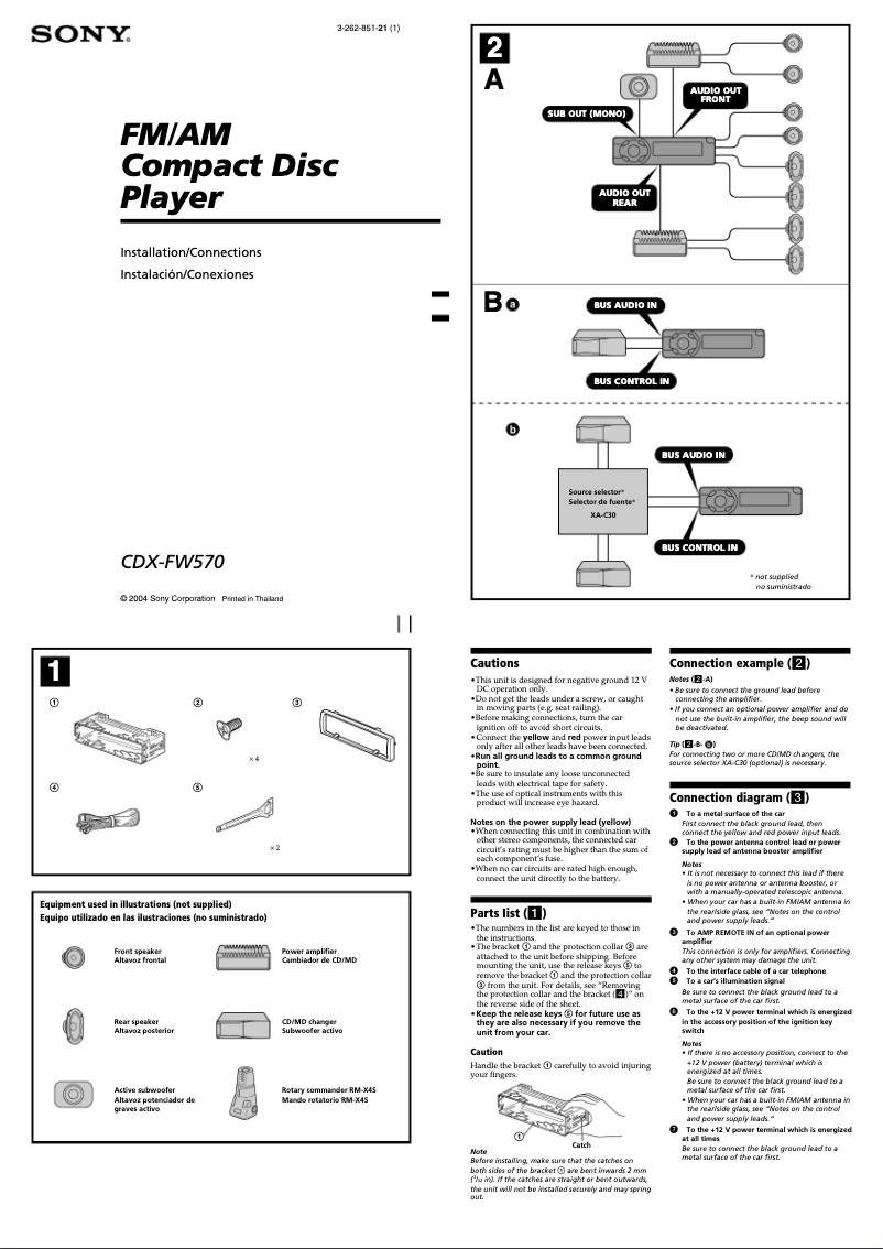 Image de la première page du manuel de l'appareil CDX-FW570