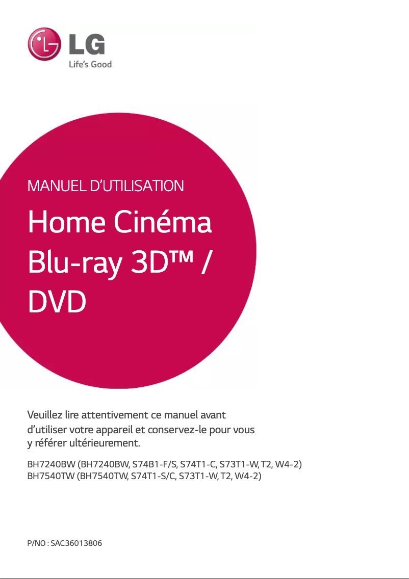 Page 1 de la notice Manuel utilisateur LG BH7540TW
