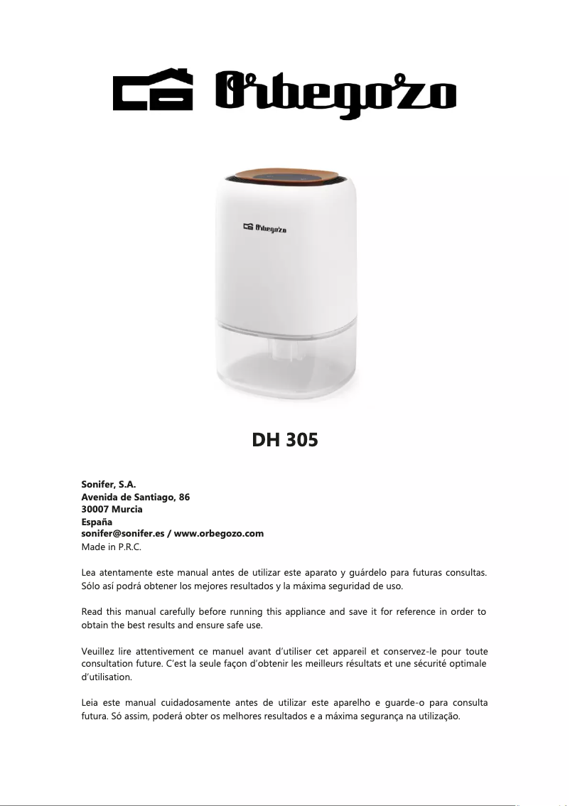 Page 1 de la notice Manuel utilisateur Orbegozo DH 305