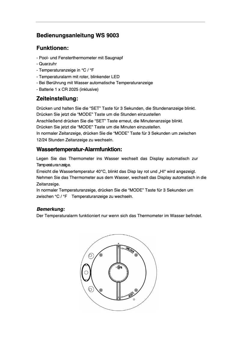 Page 1 de la notice Manuel utilisateur Techno Line WS 9003