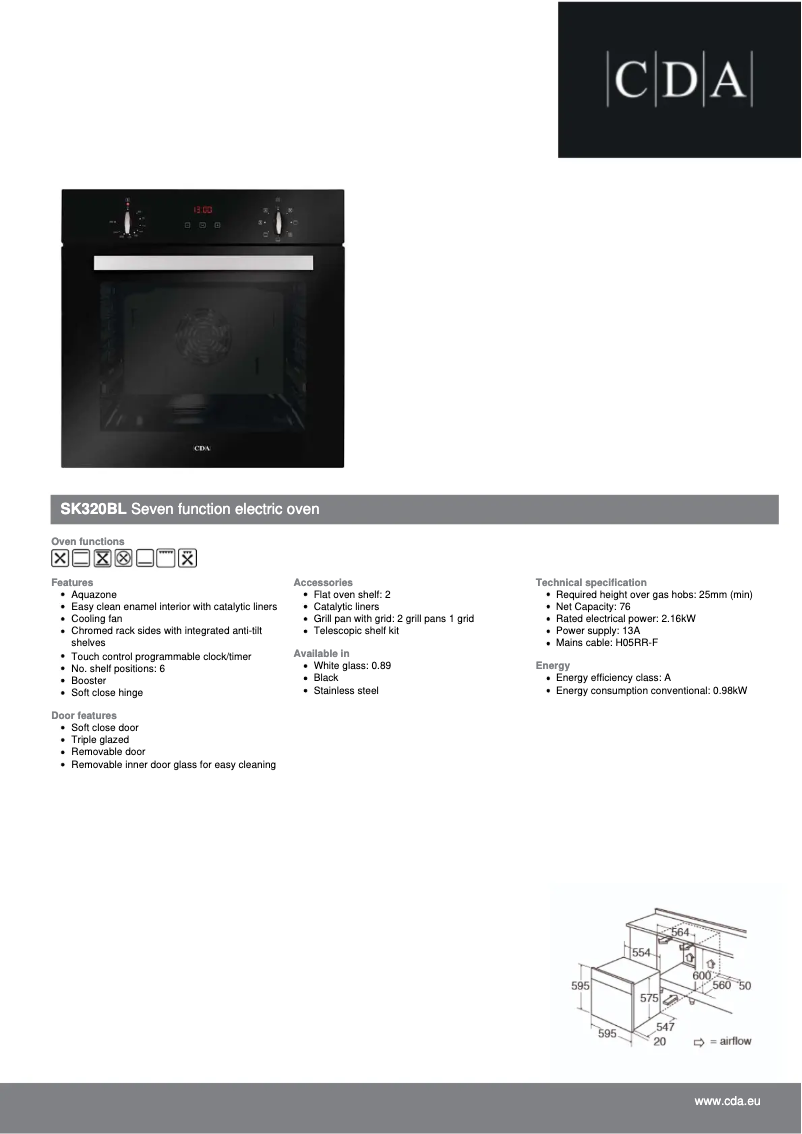 Page 1 de la notice Fiche technique CDA SK320BL