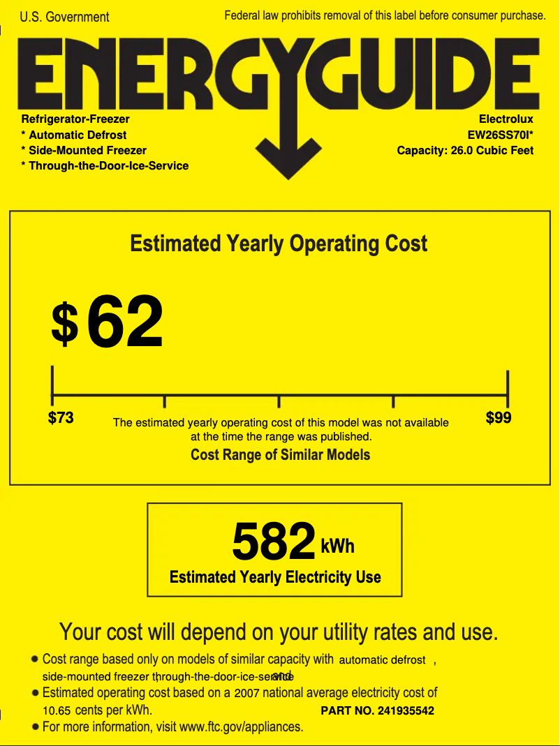 Page 1 de la notice Label énergétique Electrolux EW26SS70IW