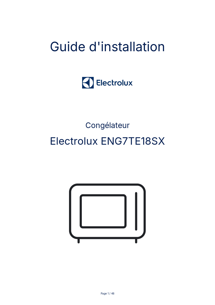 Page n°1 - Guide d'installation Electrolux ENG7TE18SX