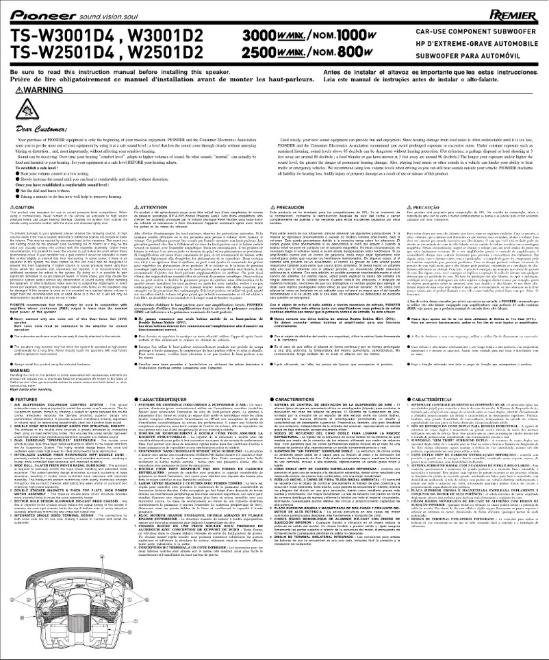 Page n°1 - Manuel utilisateur Pioneer TS-W3001D4