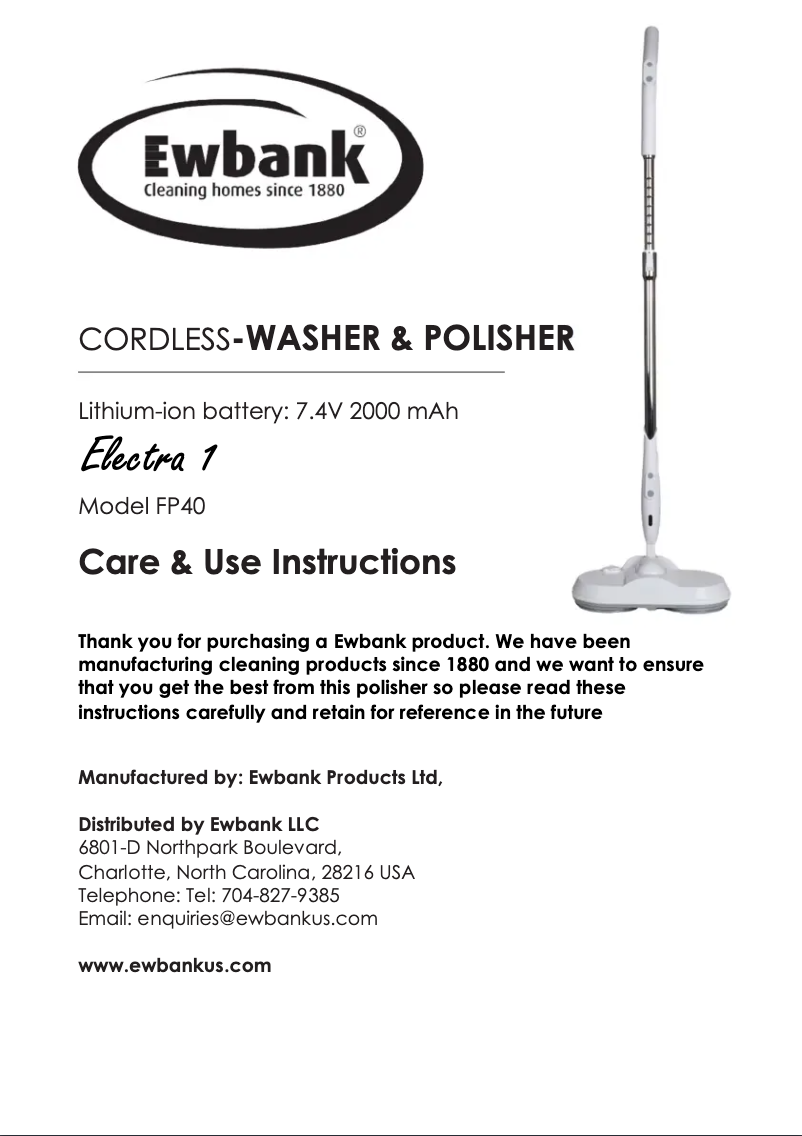 Page n°1 - Label énergétique Ewbank Electra 1  FP40