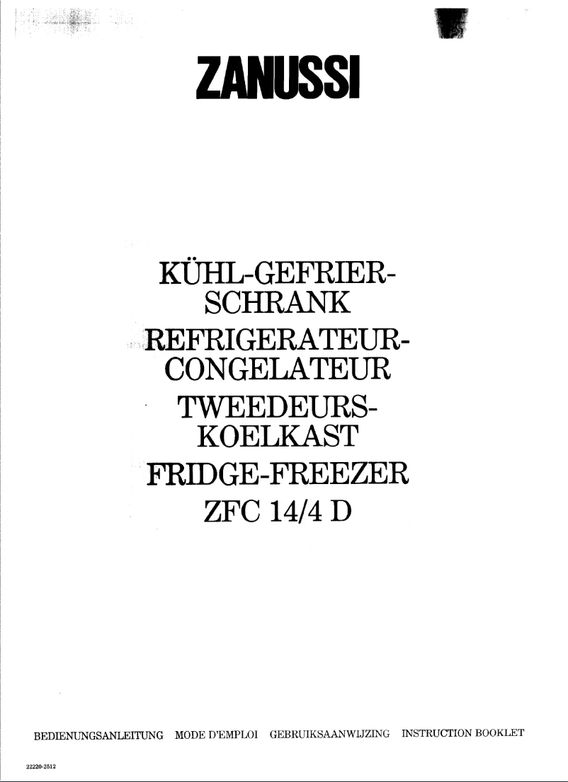 Page 1 de la notice Manuel utilisateur Zanussi ZFC 14 4 d