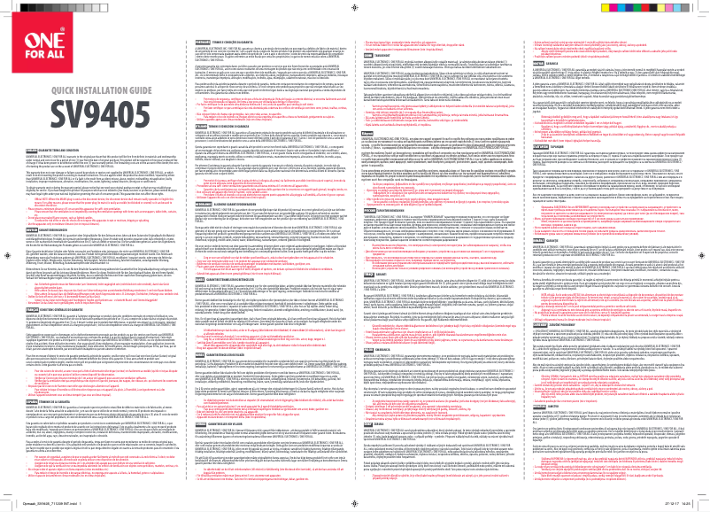 Page n°1 - Manuel utilisateur One for all SV 9405